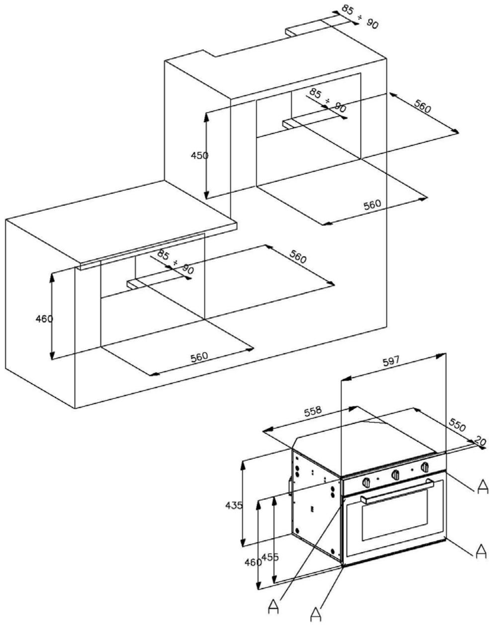 85 ± 90 85 ± 90 450 560 560 460 85 ± 90 560 597 558 550 20 435 460 455 A A A