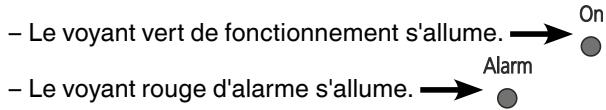 - Le voyant vert de fonctionnement s'allume. → On - Le voyant rouge d'alarme s'allume. → Alarm