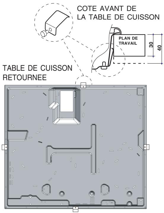 COTE AVANT DE LA TABLE DE CUISSON PLAN DE TRAVAIL 30 40 TABLE DE CUISSON RETOURNEE