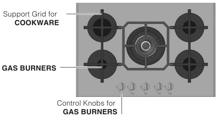 Support Grid for COOKWARE GAS BURNERS Control Knobs for GAS BURNERS