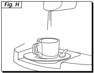 Line drawing of a hand pouring liquid into a cup on a tray (no text or symbols)
