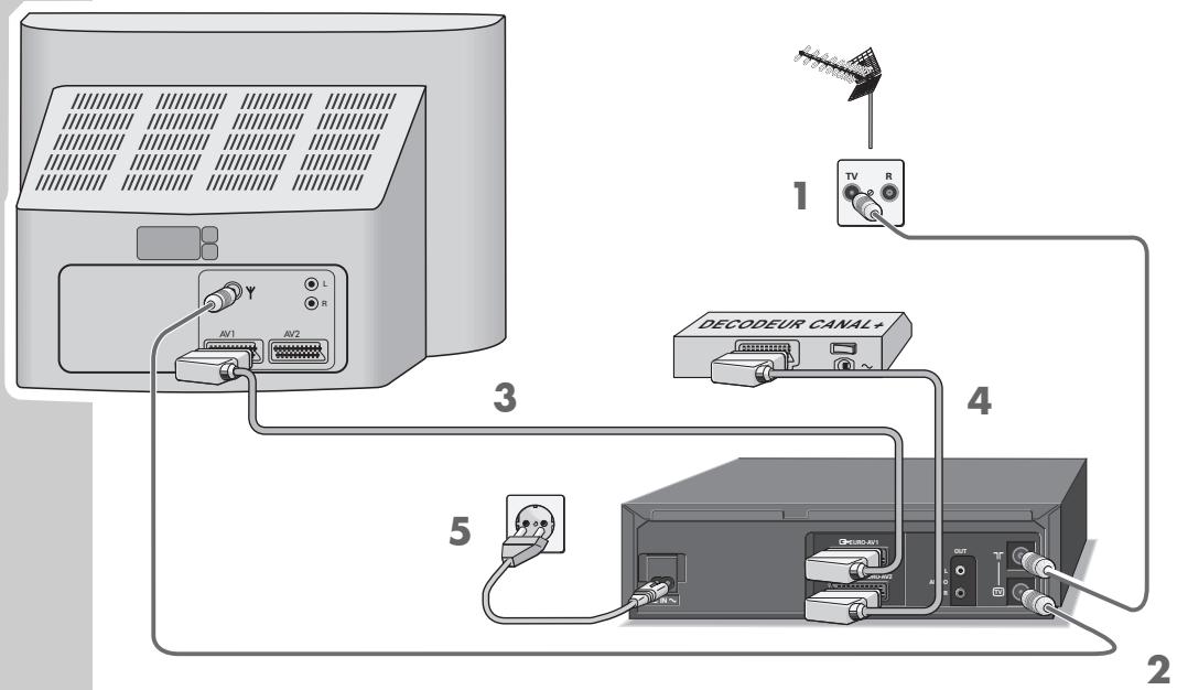 GRUNDIG VIVANCE GV 3044 NIC/EURO - Raccordement de l'antenne, du téléviseur et du câble secteur - 1