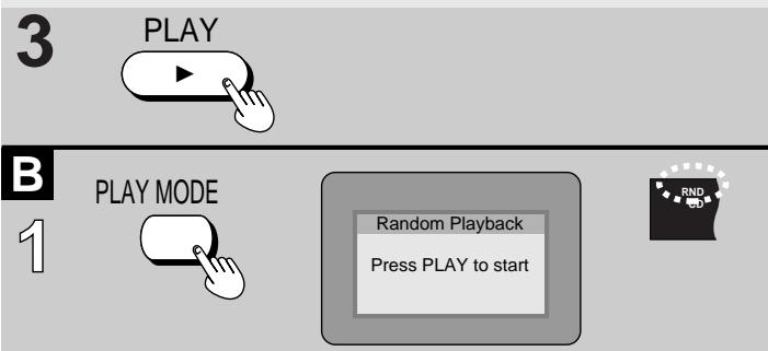 3 PLAY B 1 PLAY MODE Random Playback Press PLAY to start