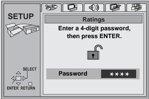 Ratings Enter a 4-digit password, then press ENTER. Password ****