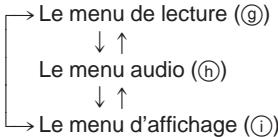 →Le menu de lecture (⑨) ↓ ↑ Le menu audio (①) ↓ ↑ →Le menu d'affichage (①)