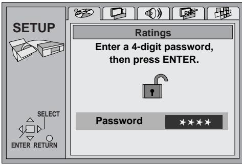 Ratings Enter a 4-digit password, then press ENTER. Password ****