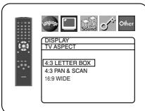 DISPLAY TV ASPECT 4:3 LETTER BOX 4.3 PAN & SCAN 16:9 WIDE