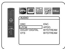 AUDIO DRC ENC. LPCM APDO. DOLBY DIGITAL BITSTREAM DTS BITSTREAM
