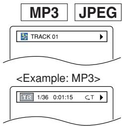MP3 JPEG TRACK 01 Example: MP3> TR 1/36 0:01:15 CT