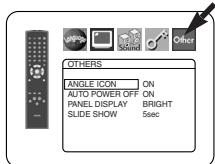 OTHERS ANGLE ICON ON AUTO POWER OFF ON PANEL DISPLAY BRIGHT SLIDE SHOW 5sec