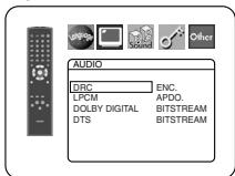AUDIO DRC ENC. LPCM APDO. DOLBY DIGITAL BITSTREAM DTS BITSTREAM