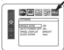 OTHERS ANGLE ICON ON AUTO POWER OFF ON PANEL DISPLAY BRIGHT SLIDE SHOW 5sec