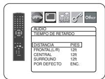 AUDIO TIEMPO DE RETARDO DISTANCIA PIES FRONTAL(L/R) 12ft CENTRAL 12ft SURROUND 12ft POR DEFECTO ENC.