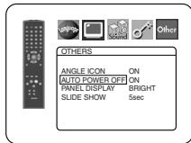 OTHERS ANGLE ICON ON AUTO POWER OFF ON PANEL DISPLAY BRIGHT SLIDE SHOW 5sec