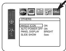 OTHERS ANGLE ICON ON AUTO POWER OFF ON PANEL DISPLAY BRIGHT SLIDE SHOW 5sec