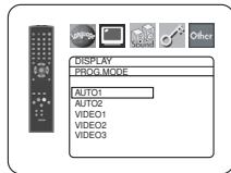 DISPLAY PROG.MODE AUTO1 AUTO2 VIDEO1 VIDEO2 VIDEO3