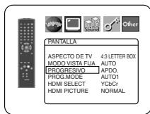 PANTALLA ASPECTO DE TV 43 LETTER BOX MODE VISTA FLIA AUTO PROGRESIVO APDO. PROG.MODE AUTO1 HDMI SELECT YCbCr HDMI PICTURE NORMAL