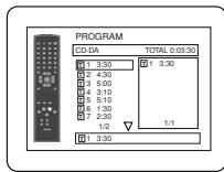 PROGRAM CD-DA TOTAL 0:03:30 1 3:30 2 4:30 3 5:00 4 3:10 5 5:10 6 1:30 7 2:30 1/2 1/1 1 3:30