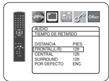 AUDIO TIEMPO DE RETARDO DISTANCIA PIES FRONTAL(L/R) 12ft CENTRAL 12ft SURROUND 12ft POR DEFECTO ENC.