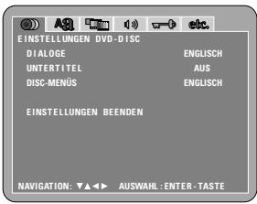 DENON DVD-A11 - Wenn "EINSTELLUNGEN DVD-DISC" angewählt ist - 1