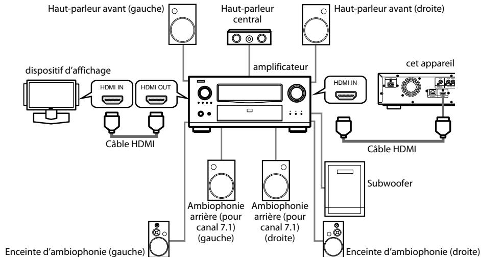 DENON DBP-2010 - Raccord à un dispositif d'affichage et un amplificateur/recepteur avec un cable HDMI - 1