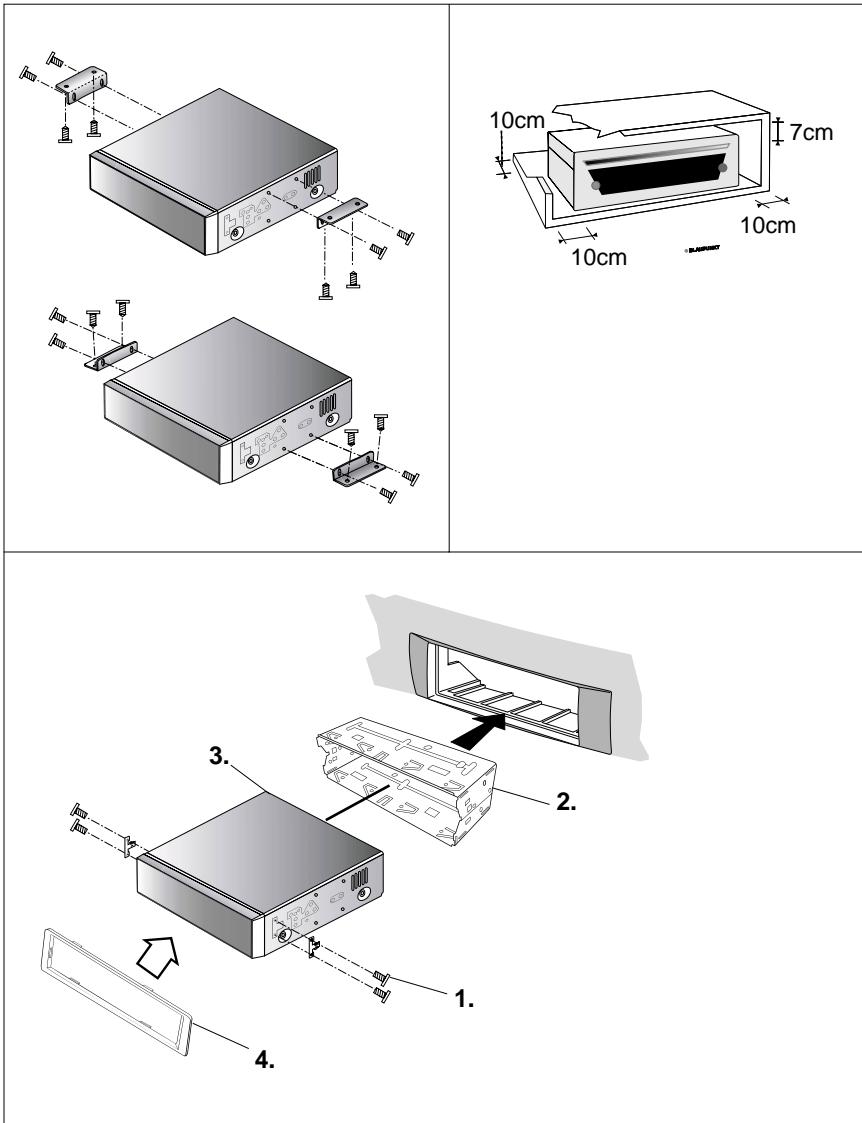 BLAUPUNKT DVD-PLAYER ME4 EU - Positions de montage et utilisation des équerres de fixation - 1
