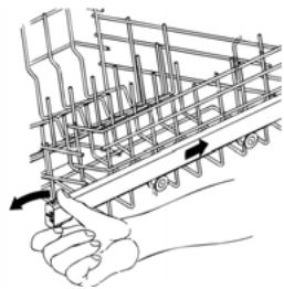 Illustration of hands using a tool to adjust or install a steel rebar structure (no text or symbols visible)