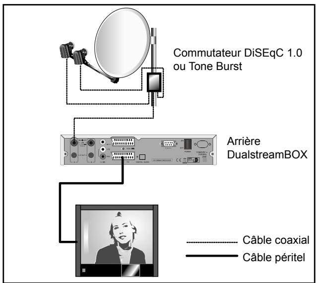 METRONIC DUALSTREAMBOX - - Branchement sur un système bi-tête Astra 19,2° + Hotbird déjà calé - 2