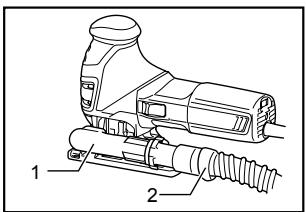 Technical diagram of a welding torch with labeled parts 1 and 2