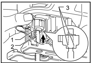 Technical diagram of a mechanical assembly with numbered components and an inset view highlighting a specific part.