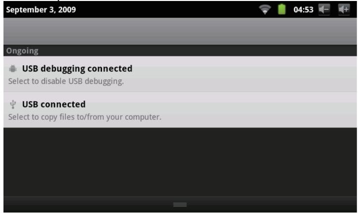 MPMAN MP726 - Quand votre tablette est branchée, une icône USB apparaitra dans la barre de Notification. - 1