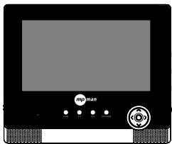 Front view of a black rectangular electronic device with a screen and control knob (no visible text or symbols)