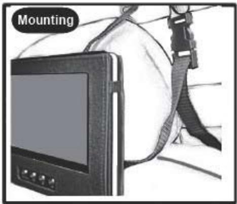 Illustration of a mounted TV with a cable and harness attached, no visible text or symbols