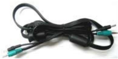 Coiled black cable with two teal connectors, no visible text or symbols