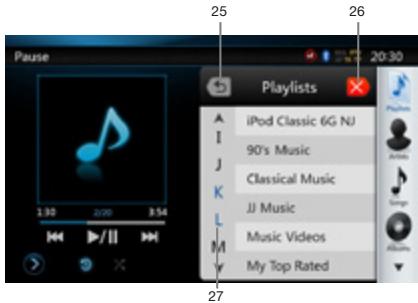 CLARION NZ501E, NZ502E - Écran du mode liste d'iPod audio - 1