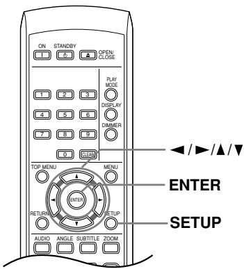 ON STANDBY OPEN/CLOSE PLAY MODE DISPLAY DIMMER TOP MENU MENU ENTER RETURN SETUP AUDIO ANGLE SUBTITLE ZOOM ENTER SETUP
