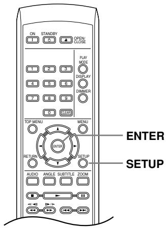 ON STANDBY OPEN CLOSE PLAY MODE DISPLAY DIMBER 7 8 9 RIGHT TOP MENU MENU RETURN ENTER SETUP AUDIO ANGLE SUBTITLE ZOOM ENTER SETUP