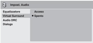 ONKYO DV-SP305 - Menu delle impostazioni audio e video (Impost. Audio e Regoiaz. Video)\triangle /\nabla /\triangleleft /\triangleright)$ e ENTER.

![](images/2a423c27a3e5a575b06b13e3dec03a4ce6618c33e0d4984e756173e3dbd16c83.jpg)


Menu delle impostazioni audio (Impost. Audio)are impostazione con i pulsanti del cursore ( / / /) e ENTER.

![](images/2a423c27a3e5a575b06b13e3dec03a4ce6618c33e0d4984e756173e3dbd16c83.jpg) - 5