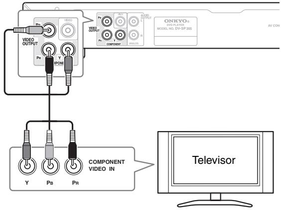 ONKYO DV-SP305 - Conectar al televatore22510574288298ee0b54009.jpg)

Este conector pueda enviar SIGNAL de video estandar (de compuesto) o de componentes RGB. La configuracion predeterminada es estandar, que deben funciona con todos los televisores. Consulte el manual incluido con el televator para averiguar si pueda usar una de las options de configuracion que ofrecen calidad superior. Vexe page 42 para saber comoCambiar la calidad de video.



Conecte el reproductor de DVD directamente al televisor. Si conecta el reproductor de DVD a un VCR, combinación TV/VR, o selector de video, es possible que laImagen reproduceda aparezca distorsionada si losDVD están protegidos contra copias.

Utilizar video compuesto AV - 1