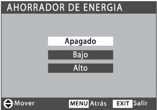 AHORRADOR DE ENERGIA Apagado Bajo Alto Mover MENU Atrás EXIT Salir