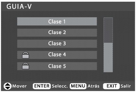 GUIA-V Clase 1 Clase 2 Clase 3 Clase 4 Clase 5 Mover ENTER Select. MENU Atrás EXIT Salir