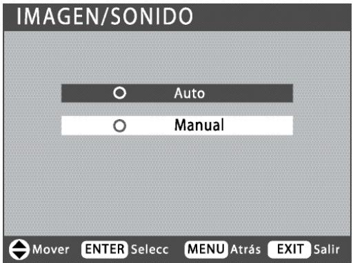 IMAGEN/SONIDO Auto Manual Mover ENTER Select Menu Atrás EXIT Salir
