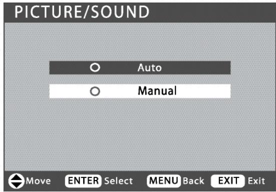 PICTURE/SOUND Auto Manual Move ENTER Select MENU Back EXIT Exit