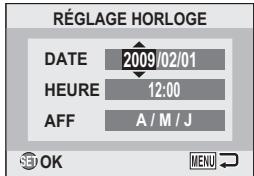 SANYO VPC-X1200 - Appuyez sur la touche [▲] ou sur la touche [▼] pour sélectionner "RÉGLAGE HORLOGE" et appuyez sur la touche SET ou sur la touche [▶]. - 2