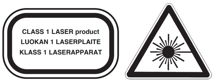 CLASS 1 LASER product LUOKAN 1 LASERPLAITE KLASS 1 LASERAPPARAT