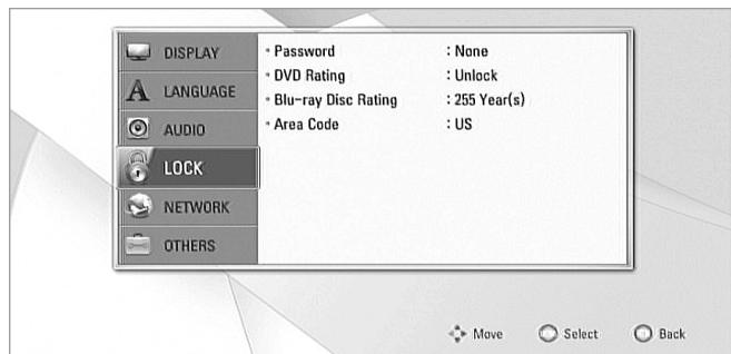 NAD T567 - MENU de configuration VERROU (applicable à la lecture de disques BD et DVD seulement) - 1