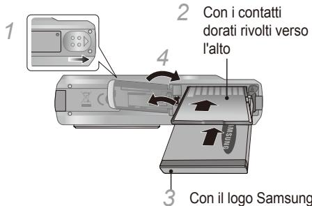1 2 Con i contatti dorati rivolti verso l'alto 3 Con il logo Samsung