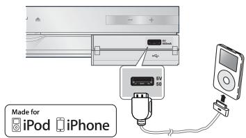SAMSUNG HT-D5200 - Conexión de un iPod/iPhone utilizing el cable USB - 1