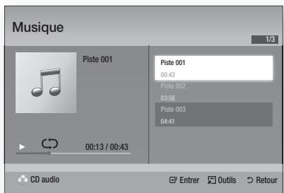 Musique Piste 001 00:43 Piste 002 03:56 Piste 003 04:41 CD audio Entrer Outils Retour