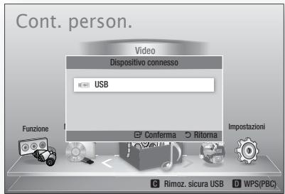 Cont. person. Video Dispositivo connesso USB Funzione Conferma Ritorna Impostazioni Rimoz. sicura USB WPS(PBC)
